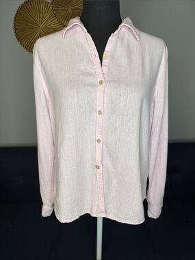 Orvis Light Pink Button-Up Linen Blend Roll-over Long Sleeve Shirt size Medium